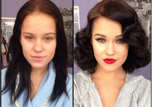 Actress of adult movie before and after make-up (photo)