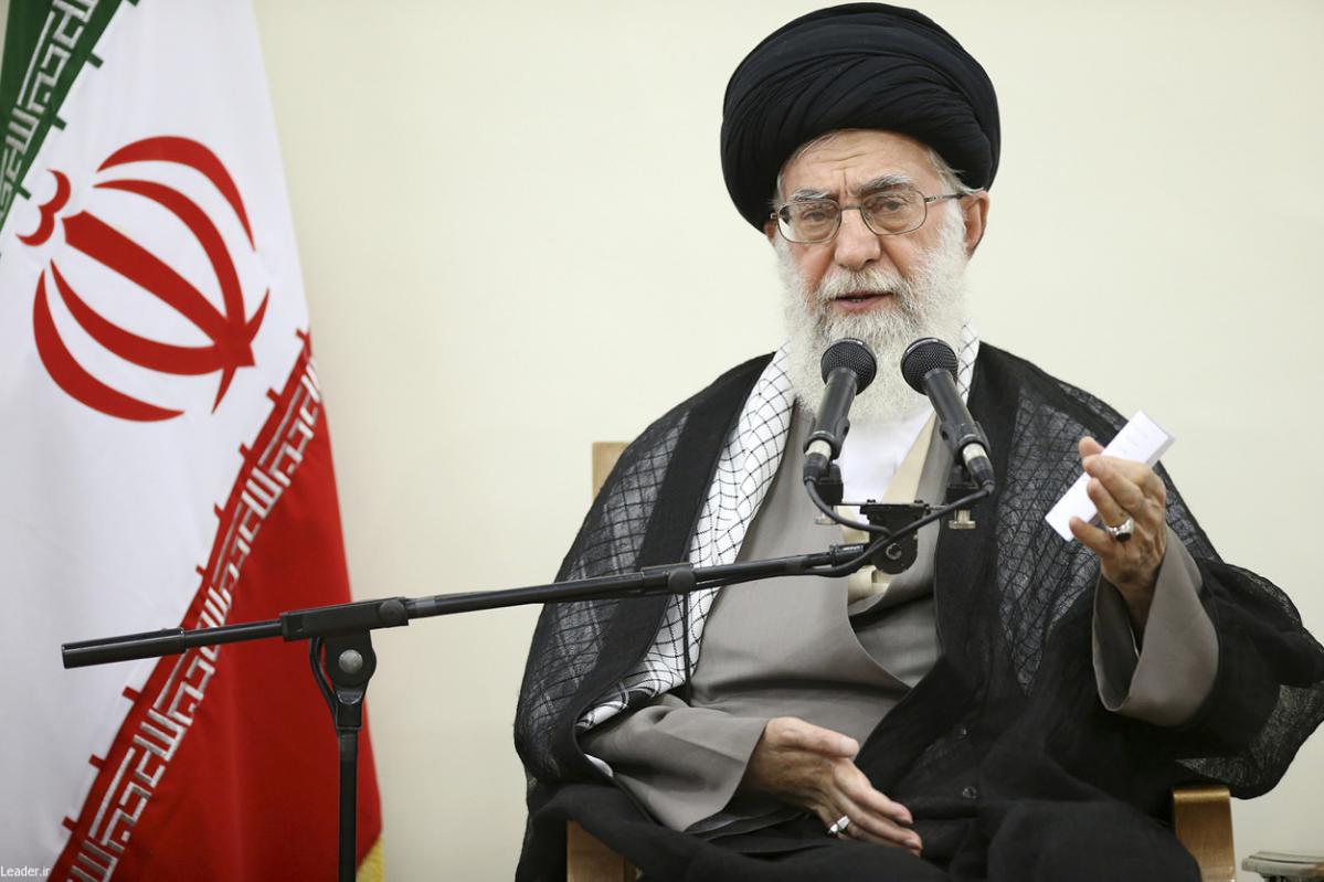 In this picture released by official website of the office of the Iranian supreme leader on Thursday, Sept. 3, 2015, Supreme Leader Ayatollah Ali Khamenei speaks in a meeting with members of Iran's Experts Assembly in Tehran, Iran. Iran's supreme leader says world powers must lift international sanctions and not merely suspend them as part of a landmark nuclear agreement. Ayatollah Ali Khamenei said 