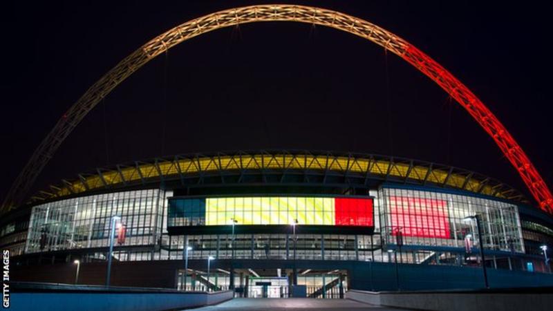 Brussels attacks: Wembley Stadium light up arch in tribute