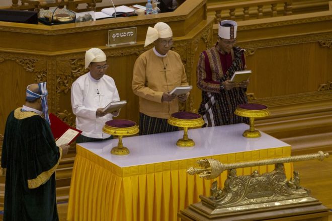 Myanmar swears in first elected civilian president
