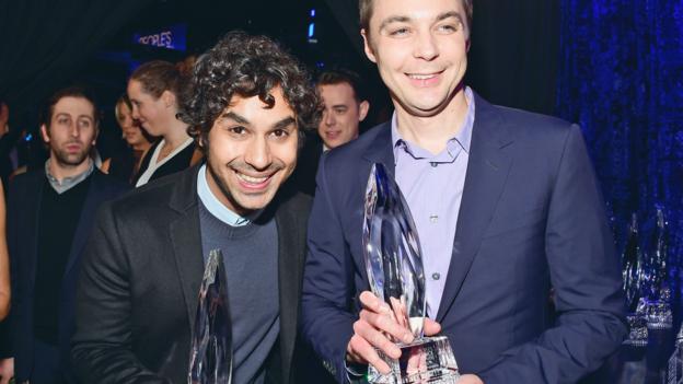 LOS ANGELES, CA - JANUARY 06:  Actors Kunal Nayyar and Jim Parsons backstage at the People's Choice Awards 2016 at Microsoft Theater on January 6, 2016 in Los Angeles, California.  (Photo by Frazer Harrison/Getty Images for The People's Choice Awards)