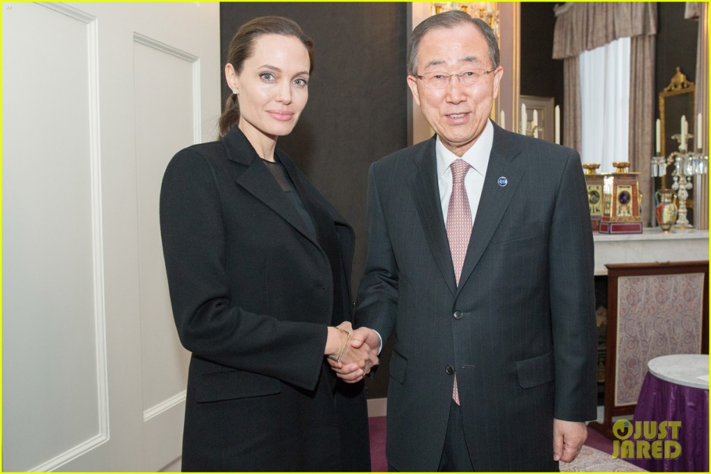 52029995 Secretary-General Ban Ki-moon meets with Angelina Jolie Pitt, at Special Envoy of the UN Refugee Agency (UNHCR), in The Hague, Netherlands on April 20, 2016. FameFlynet, Inc - Beverly Hills, CA, USA - +1 (310) 505-9876 RESTRICTIONS APPLY: USA ONLY