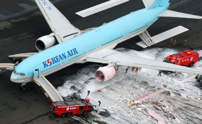 Korean Air plane catches fire on Haneda runway, Tokyo