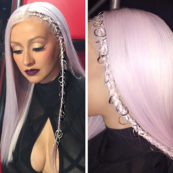 Christina Aguilera Debuts Edgy New Lavender Hair and a Pierced Braids
