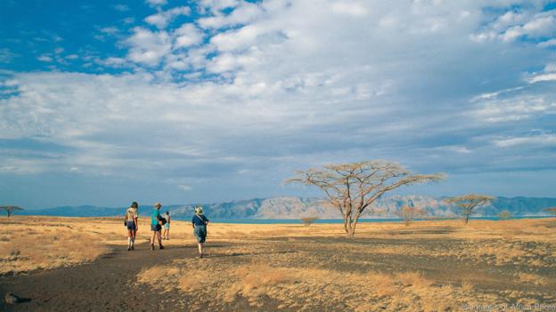 ABMNXJ Desolate volcanic landscape of South Island Lake Turkana Northern Kenya