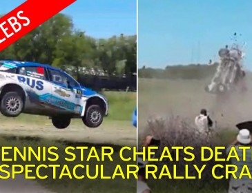 Tennis star cheats death in spectacular rally crash [VIDEO]