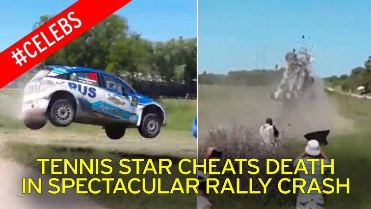 Tennis star cheats death in spectacular rally crash [VIDEO]
