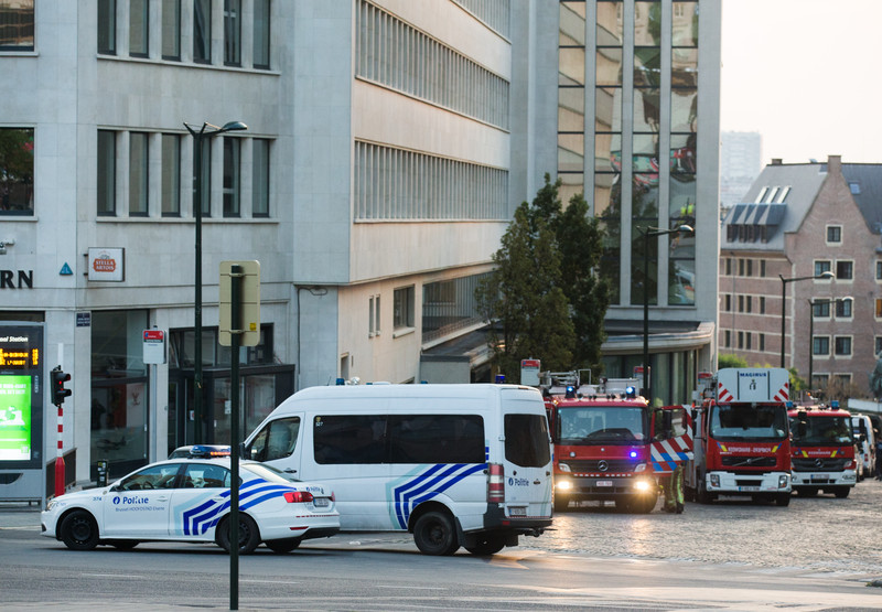 epa06039850 Police and emergency team vehicle are parked outside of the Brussels Central Station after a neutralized terrorist attack attempt, in Brussels, Belgium, 20 June 2017. According to Belgian media, police shot a suspect wearing an explosive belt at the Brussels Central Station. Belgian police also confirmed there was a small explosion in the Brussels Central Station, but said there are not much damage done and situation is under control. The cause of the explosion is unknown.  EPA/STEPHANIE LECOCQ