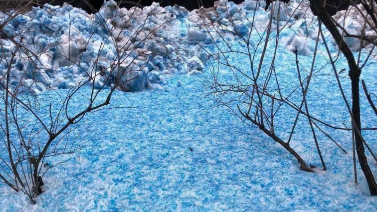 Непонятное явление: Синий снег напугал жителей Петербурга