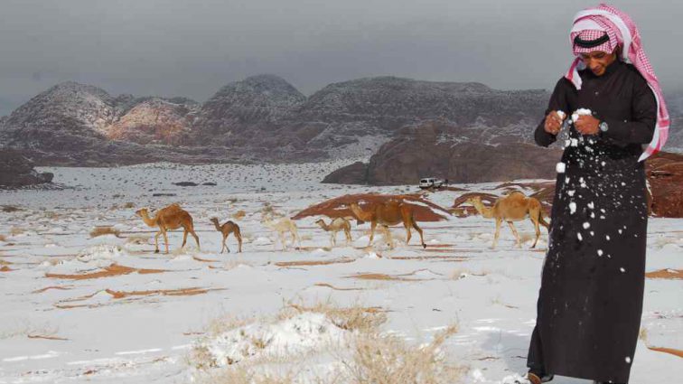 Природная аномалия: в пустыне выпал снег